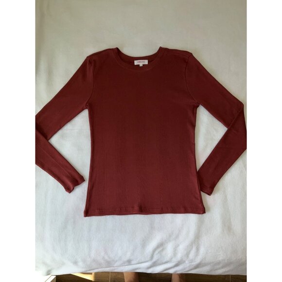 GOLDIE TEE mahogany long-sleeve variegated rib tee, size small NWOT - Picture 3 of 9